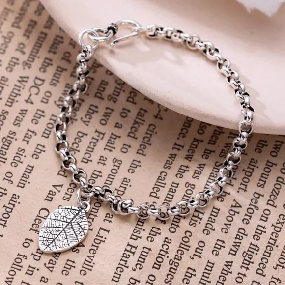 NEW 925 STERLING SILVER VINTAGE LEAF CHARM BRACELET, NICE BRACELET,CUTE BRACELET - Picture 9 of 9